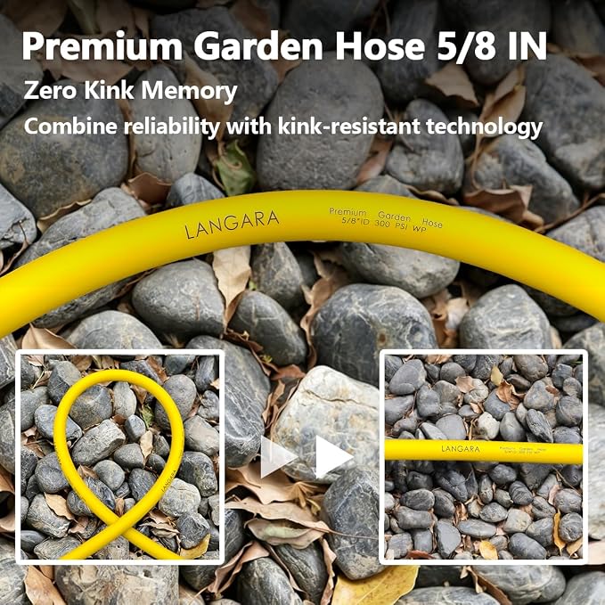 Heavy Duty Premium Garden Hose 50ft x 5/8", 300PSI Working, 1000PSI Burst, Hybrid Rubber Water Hose with Transparent Swivel Handle - Hot/Cold Water - Five Layered Braiding with Brass fittings (Yellow)