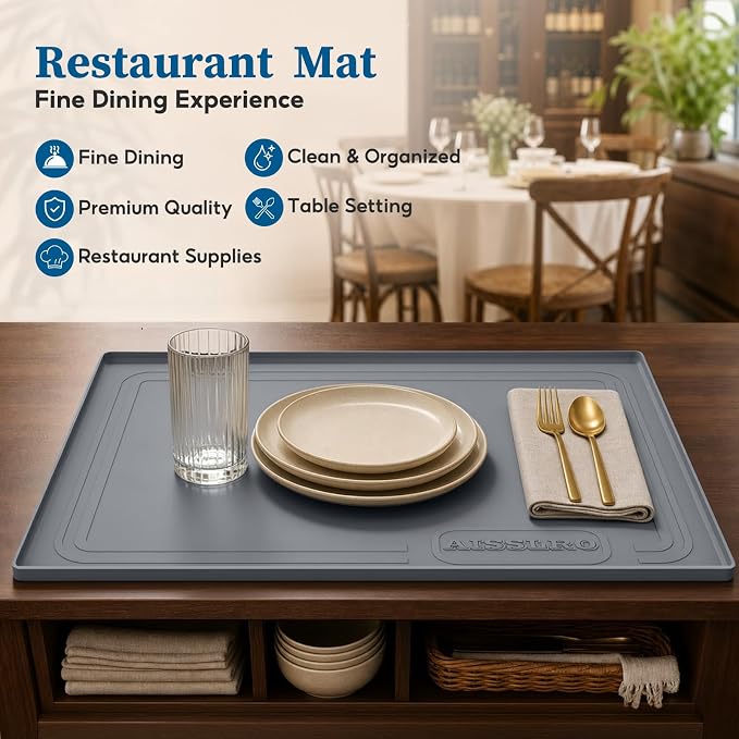 Waterproof Under Sink Mat 34"x22", Silicone Mat, Dark Gray | BPA-Free Shelf Liner, Raised Edge Traps Spills & Leaks, Bathroom, Kitchen Cabinet, for Boots, Pets, Home Essentials Organizer