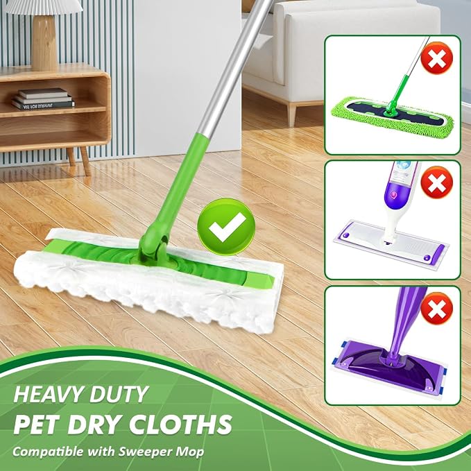 GLIMGLINT Heavy Duty Dry Sweeping Cloths Compatible with Swiffer Sweeper | Disposable Duster Mop Pads Refills for Floor Cleaning, Pet Hair, Dust and Dirt, Dry Cloths for Wood Floors, 100 Count ﻿