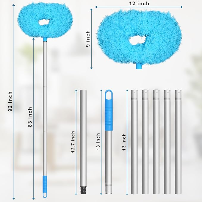 Eunice Ceiling Fan Cleaner Duster with Extension Pole | 13-78Inch Reusable Fan Blade Cleaning Tool for Cobweb Walls and Door Window