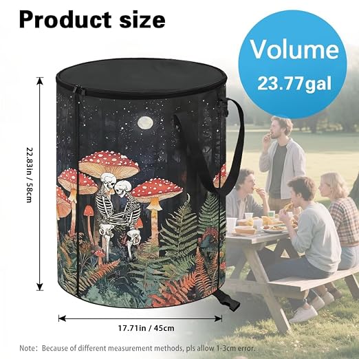 BIGCARJOB Mushroom Print Big Trash Can with Lid, 22.83x17.71, Outdoor Recycling Bin Large Trash Can Outdoor Garbage Storage Bag for Outside Camping Travel Beach