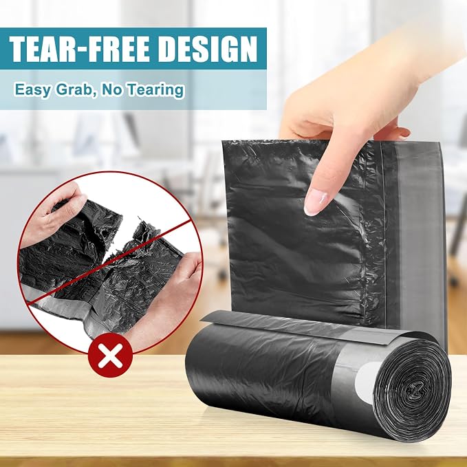 Small Trash Bags, 100 Count 4 Gallon Drawstring, Black | Tear-Free, Unscented, Small Garbage Bags, For Bathroom Kitchen Office Bedroom