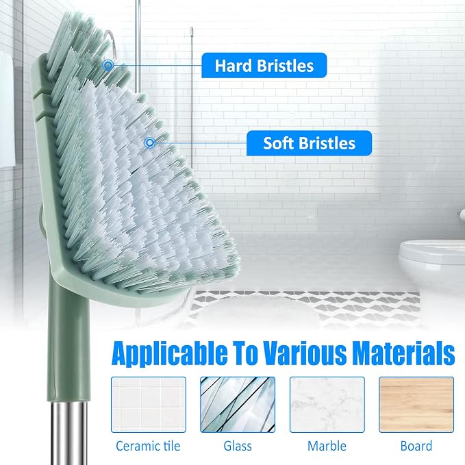 Shower Bathtub Tub and Tile Scrubber Brush, Triangle Floor Brush with Powerful Flexible with Long Handle, Scrubber Reusable Sturdy Cleaning Brush for Bathroom Bathtub Toilet Kitchen (Blue)