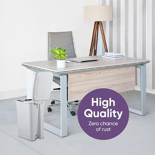 Superio Slim Step On Pedal Plastic Trash Can, Waste Bin for Under Desk, Office, Bedroom, Bathroom, Kitchen (2.5 gal) (White Smoke)