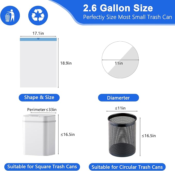 Small Trash Bags 2.6 Gallon, 360 Count -1.2 Mil Drawstring Mini Garbage Bags, Plastic White Trash Can Liners for Bathroom Accessories, 10 Liter, Bedroom, Dorm Room Essentials, Office