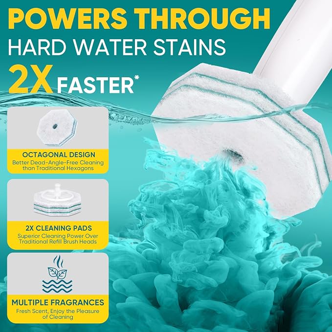 30Ct Aromative Toilet Brush Refills, Double-Layer Cleaning Pads Added, Compatible with Most Toilet Brushes，Rainforest Scent（Patented）