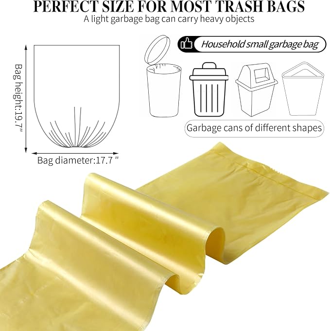 3 Rolls Small Trash Bags - 60 Counts 4 Gallon Small Garbage Bags (Gold) | Durable for home office kitchen Bathroom Bedroom Trash Can liners