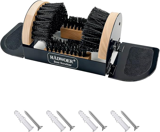 Hadwoer Heavy-Duty Outdoor Boot Brush Scraper for Mud, Dirt and Snow | Durable boot scrubber and shoe cleaner removes mud, dirt and snow from work boots, hiking shoes and outdoor footwear.