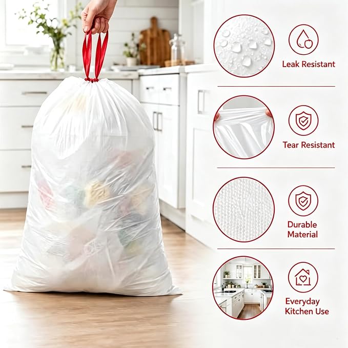 30 Gallon Trash Bags Drawstring Floral Scent 30 Gal Strong Garbage Bag 70ct | Large Drawstrings Trash Bags Heavy Duty, Break Resistant Closure, Resists Leaks, Punctures Tears Party Cleanup Donations