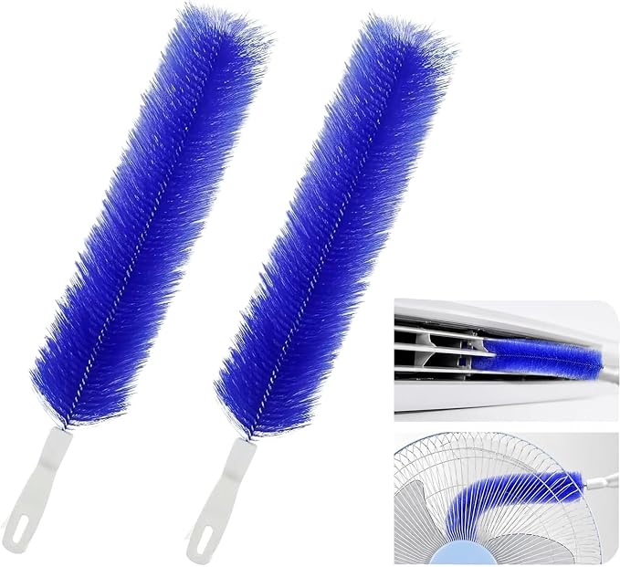 Bendable Microfiber Head (Blue 2 Pcs) | Upgraded Fan Cleaner Brush Reusable Dust Remover Washable ldeal for Electric Fans Air Conditioning, Home Car Vents, Curtain