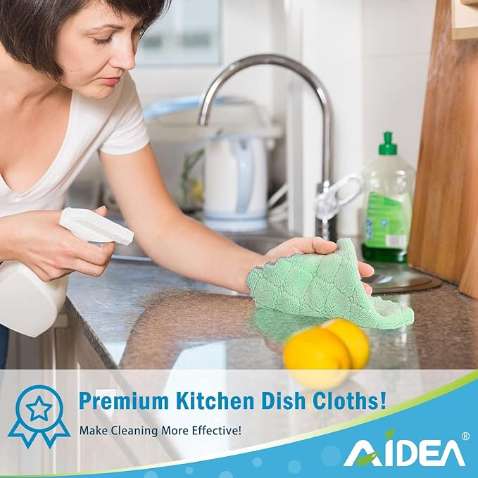 AIDEA Kitchen Dishcloths, 12 PK Absorbent Dish Towels Coral Fleece 6"x10.4" | Reusable Microfiber Cleaning Cloth No Odor No Pilling, Fast Drying Kitchen Towels, Multi Purpose Dish Rags for Washing Dishes