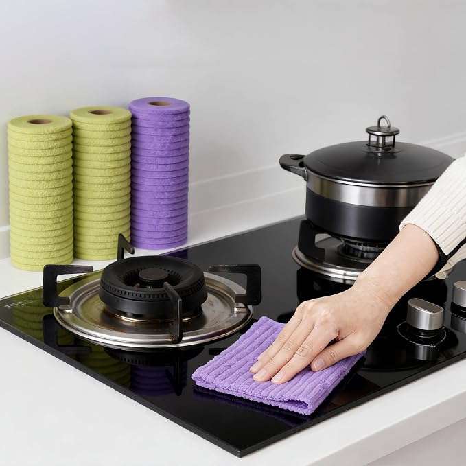 20PCS Cleaning Cloth, Reusable Wet & Dry Use Lint-Free Cleaning Rags 10"*10"(Green)