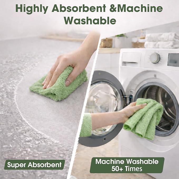 Reusable Microfiber Cloth Roll - 100 Pack, 12"x12" Washable Tear-Away Towels. Fits Paper Towel Holders. Lint-Free & Streak-Free Rags for Kitchen, Glass, Cars, Electronics (Pea Green)