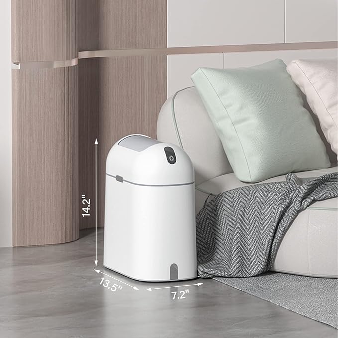 ELPHECO Bathroom Trash Can with lid, 2.5 Gallon, Motion Sensor, White Grey | Waterproof Garbage Can, Automatic Waste Basket, Butterfly Lid, Plastic Garbage Bin for Bedroom and Office