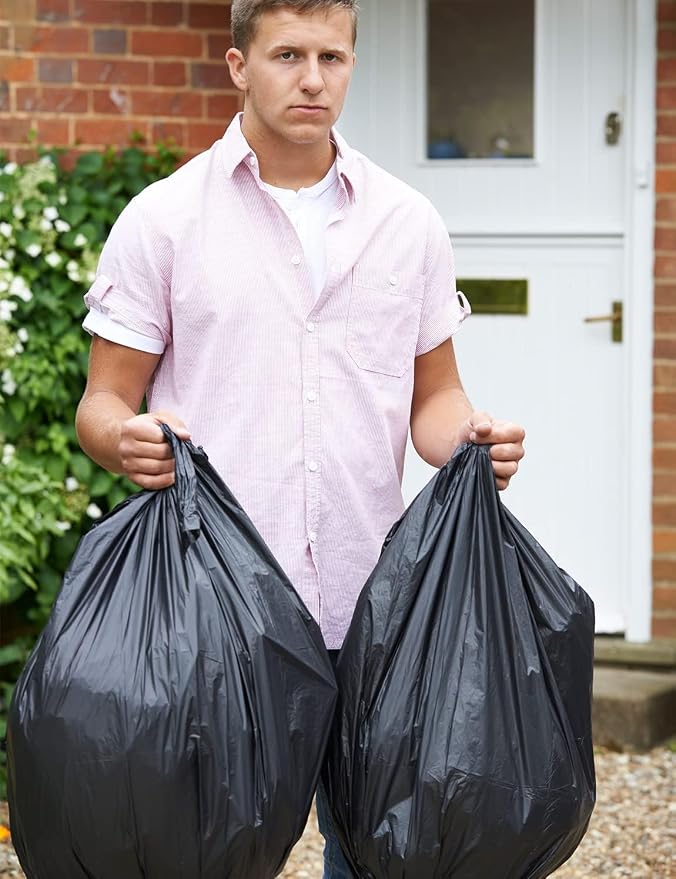 WAIKAS 13 Gallon Trash Bags, Pack of 28, Black Kitchen Garbage Bags 13 Gal, 61x75cm, 12g/pcs, Unscented