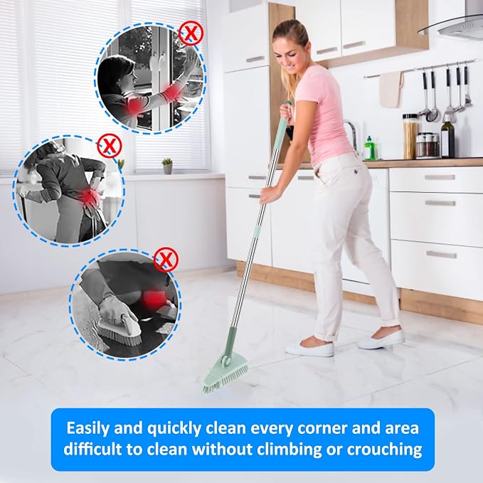 Shower Bathtub Tub and Tile Scrubber Brush, Triangle Floor Brush with Powerful Flexible with Long Handle, Scrubber Reusable Sturdy Cleaning Brush for Bathroom Bathtub Toilet Kitchen (Blue)
