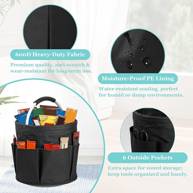 WOOHA Tool Organizers Bag 17L Collapsible Tool Bag Bathroom Caddy Outdoor Camping Garden Harvest Basket Home Bathroom Storage Bath Wash Bag（Black）