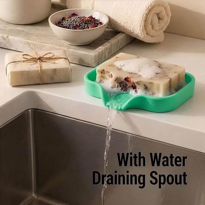 Zulay Kitchen Small Silicone Sponge Holder (4.9x3.3”) – Space-Saving Sink Organizer Tray for Sponge, Soap, Brush & More – Compact Non-Slip Dish for Kitchen & Bathroom (Carnival Glass)