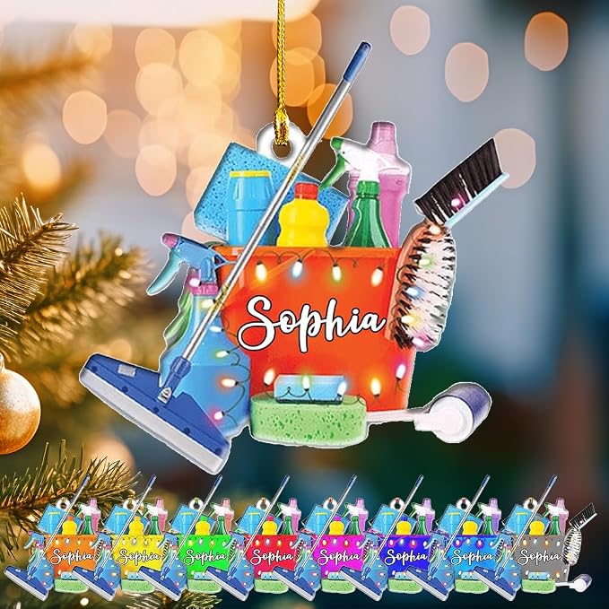 Personalized Cleaning Tools Ornament, Custom Housekeeping Christmas Tree Decoration, Holiday Keepsake Gift for Cleaners, Janitors, Pressure Washers, Housekeepers, Maids and Cleaning Lovers (CT6)