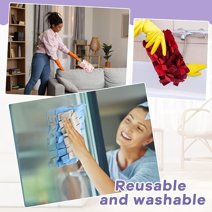 Zubebe 12 Pcs Reusable Duster Refills Fleece,Colorful | Soft Polyester Fiber Flat Duster Refill Multi Surface Washable Cleaning Pad Tools for Home, Blinds, Car, Pet, Furniture, Fans