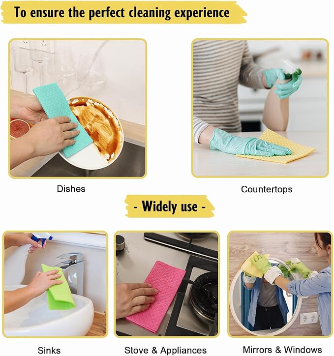 MoLKENE Swedish Dishcloths for Kitchen, 6 Pack Cellulose Sponge Cloths | Non-Scratch Reusable Paper Towels Washable, Absorbent Quick-Drying Cleaning Cloths Dish Rags, 7.7” x 6.9”, Assorted Colors
