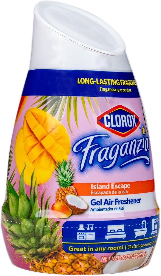 Clorox Fraganzia Gel Air Freshener Cone, Hawaiian Escape, 6 Oz | No-plug, battery-free freshener for small rooms, closets, kitchens, and bathrooms