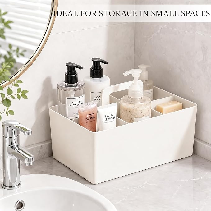Anyoifax Portable Shower Caddy with Removable Compartment, Large White | Plastic Shower Basket Bathroom Caddy Organizer with Handle, College Dorm Storage, Baby Bath Essential, Cleaning Supply Caddy