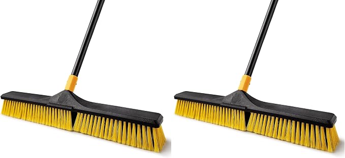 Yocada 24 inch Push Broom Brush 65.3 inch Long Stiff Bristles Heavy-Duty (Pack of 2)