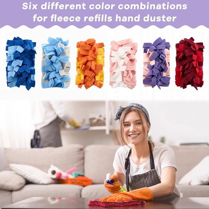 Zubebe 12 Pcs Reusable Duster Refills Fleece,Colorful | Soft Polyester Fiber Flat Duster Refill Multi Surface Washable Cleaning Pad Tools for Home, Blinds, Car, Pet, Furniture, Fans