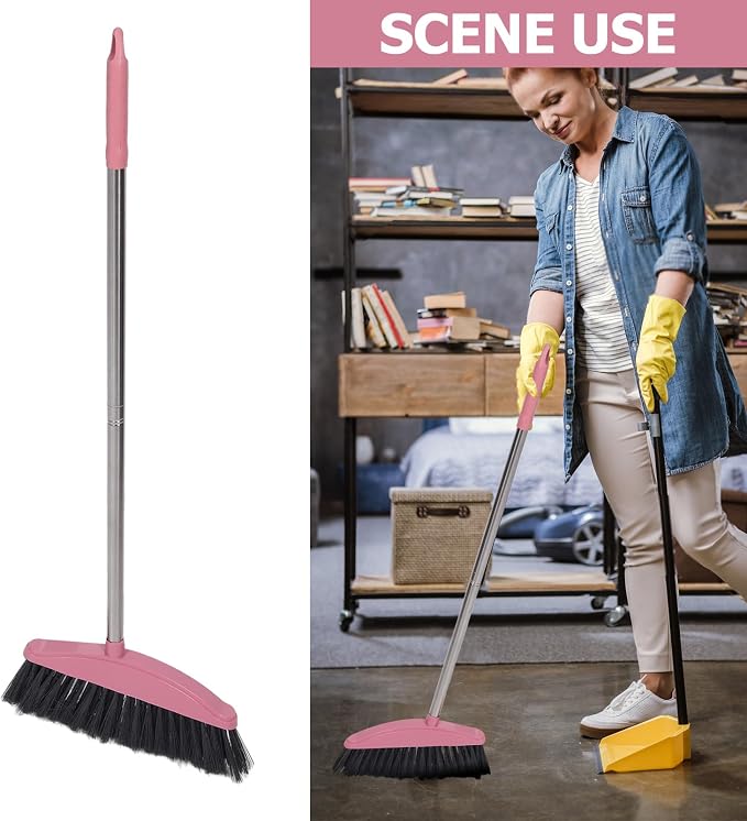 Luxshiny Long Handle Broom Outdoor Broom for Sweeping Floors Home for Kitchen Yard Driveway Garage Dense Bristles Cleaning Tool 34.37 inch Household Supplies