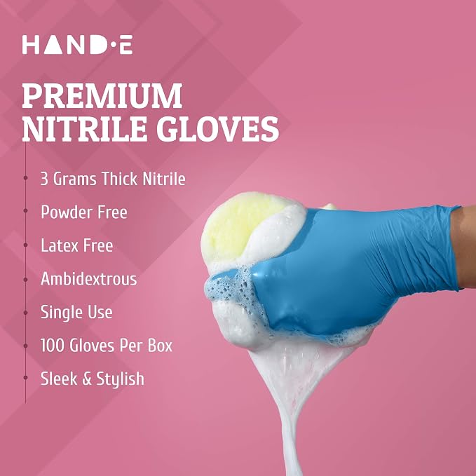 Hand-E Touch Blue Nitrile Disposable Gloves - Latex Free Medical Exam Gloves, Powder Free, Food Safe, Cooking