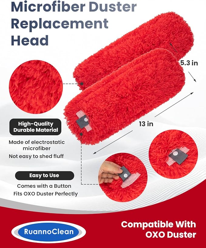 Microfiber Duster Refills Compatible with OXO Good Grips Duster | Reusable Good Grips Microfiber Duster Refill Washable Duster Head Replacement for Household Cleaning -2 Pack, Red