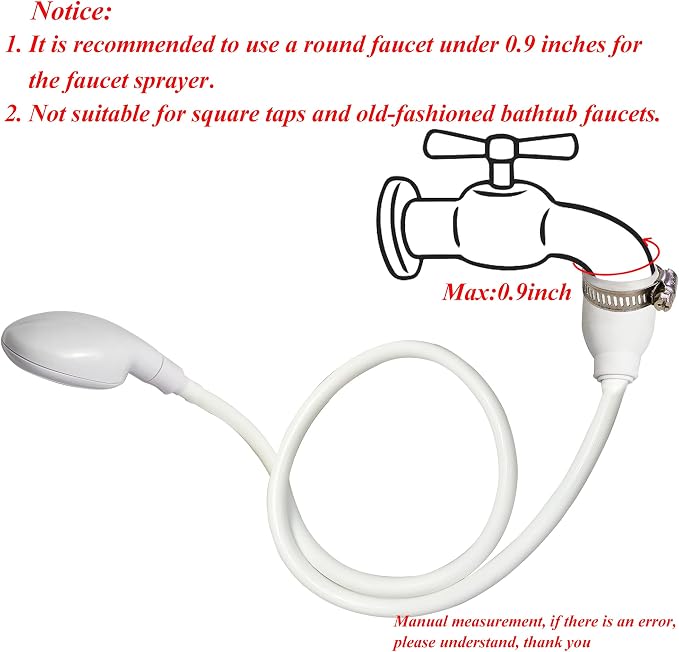 Portable Shampoo Sink Spray Hose, Faucet Attachment with Nozzle for Hair Washing, Baby & Pet Bathing, Vegetable Rinsing, White (White, 1M/41.5IN)