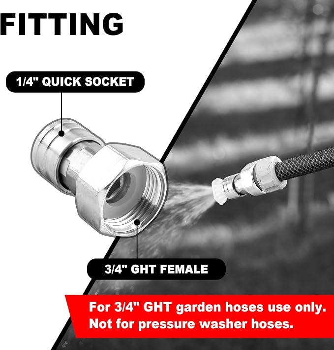 Raincovo Garden Hose to Pressure Washer Adapter, Stainless Steel, 1Pack | 3/4” GHT to 1/4” Quick Connect, Convert Water Hose to Power Washer Connector, Car Washing Nozzle & Hose Attachment