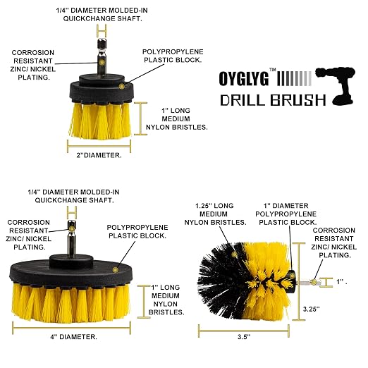 Drill Brush Attachment Set - 4 Piece Cleaning Kit for Bathroom Surfaces, Grout, Floor, Tub, Shower, Tile, Kitchen and Car - Electric Multi-Purpose Scrubber