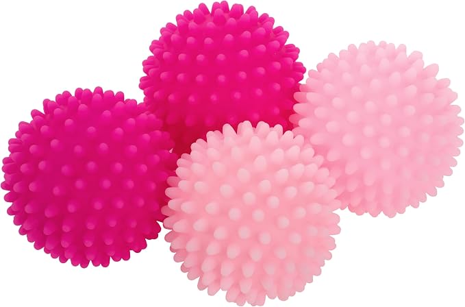 S&T INC. Reusable Plastic Dryer Balls, 4 Pack, 2.5" Diameter, Pink | Dryer Balls, Fabric Softener for Laundry, Reusable, Cut Down Dry Time, Replaces Dryer Sheets