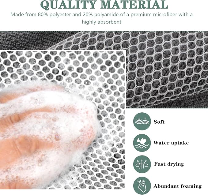 Dish Cloth for Washing Dishes Kitchen Washcloth Cleaning Cloth | 7.87x7.87inch 10pack Kitchen Towels Rags, Microfiber Cleaning Cloths, Wash Cloths with Poly Scour Side, Wholesale, Grey