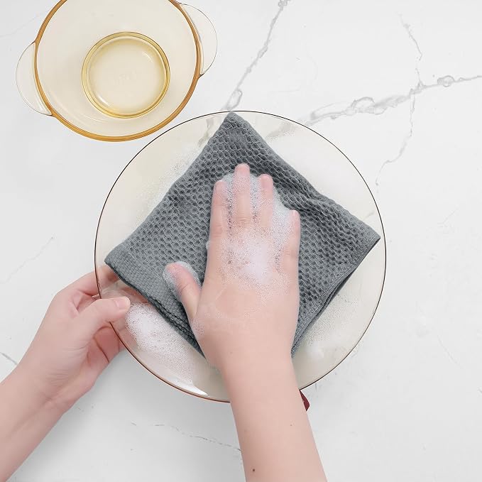 Homaxy 100% Cotton Waffle Weave Kitchen Dish Cloths 8-Pack, Grey | 12 x 12 Inches, Ultra Soft Absorbent Dish Towels, Quick Drying Dish Rags with Hanging Loop