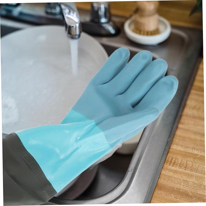Luxshiny Waterproof Long Rubber Gloves for Cleaning Elbow Length Heavy Duty Work Gloves Sturdy Gardening Extended Cuff for Kitchen and Household Use