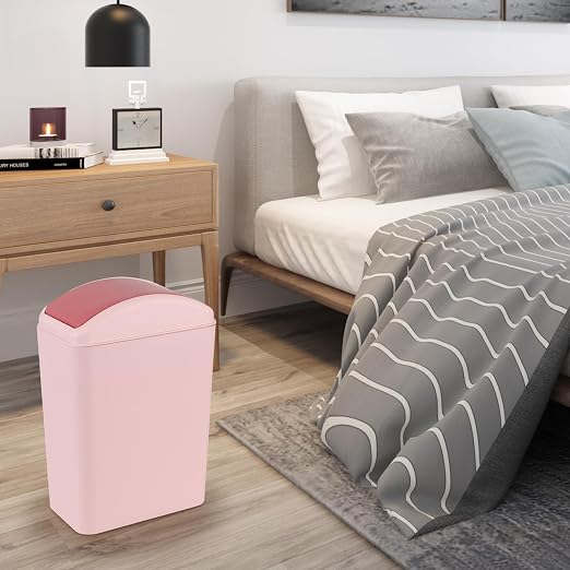 4.5 Gallon Swing Top Garbage Can, Plastic Trash Can with Lid, Pink | High Quality Plastic Material, Swing Lid Design, Ideal for Bathrooms, Bedrooms, Offices