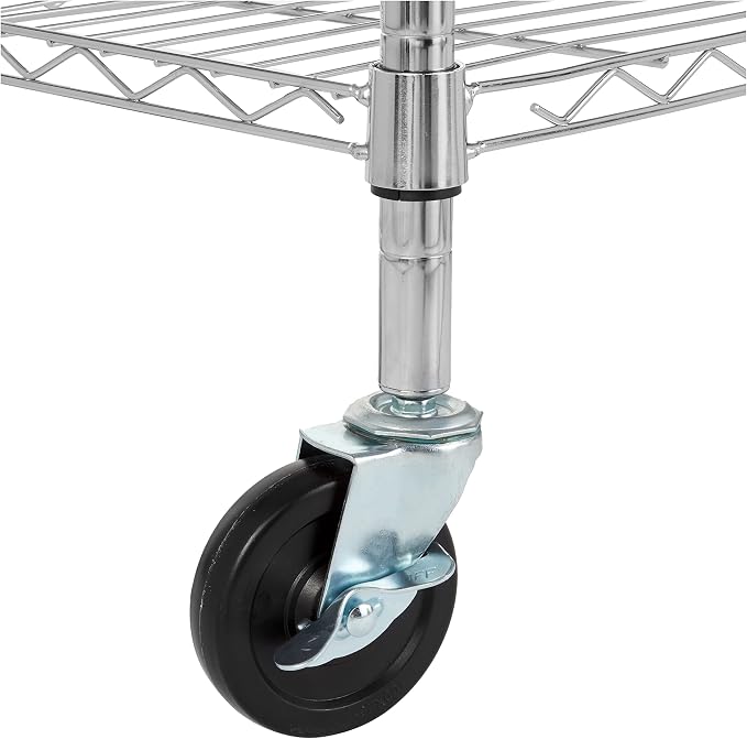 Amazon Basics 5-Shelf Adjustable, Heavy Duty Storage Shelving Unit on 4" Wheel Casters, Easy to Move Portable Wire Shelving, No Tools Needed for Easy Assembly, 30" x 14" x 64.8", Chrome