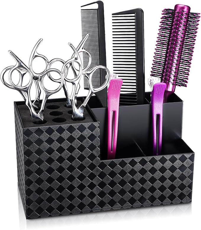 Noverlife Hairdressing Scissors Holder Shears Block, Black Shear Holder | Barber Shop Scissor Organizer Stand, Hairdressing Tools Storage Box for Combs Clips Brushes, Salon Barber Scissor Holder Rack