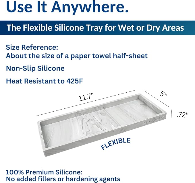 Spacewiser Silicone Countertop & Vanity Bathroom Tray – 2 PC 11.7" | Bathroom Tray Set, Bathroom Tray Countertop, Bathroom Counter Tray, Dish Soap Kitchen Tray & Bathroom Organizer Countertop