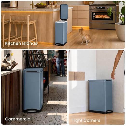 Home Zone Living 12 Gallon Kitchen Trash Can with Slim Fit Design