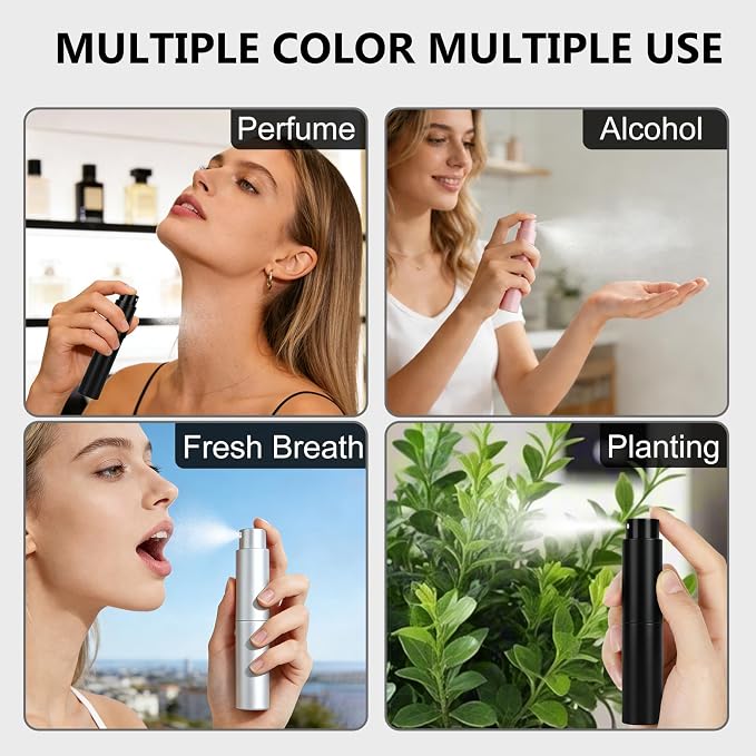 3 Pack 8ml Travel Perfume Bottle Refillable (Black Sliver Pink) | Portable Atomizer Perfume Spray Bottles Mini Empty Travel Size Perfume Refill Cologne Sprayer for Travel Outgoing