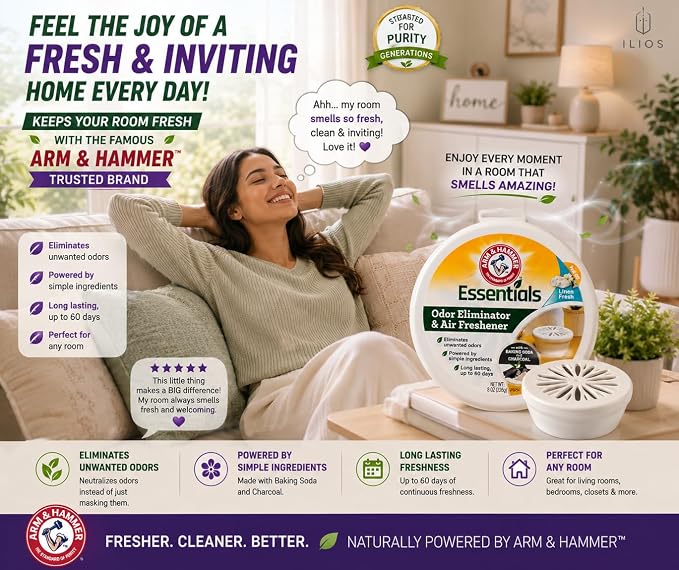 Arm and Hammer Air Freshener 2pk Bundle Lavender Vanilla & Linen Fresh 8oz | 2 pack Closet Air Freshener Essentials, Room and Closet Odor Absorber and Eliminator with Baking Soda and Activated Charcoal