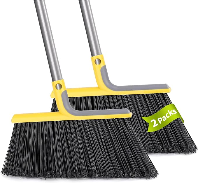 2 Pack Outdoor Broom, 58" Heavy Duty Commercial Broom, Yellow | Heavy-duty bristles, 58-inch handle, garage, patio, courtyard, commercial sweeping, leaves debris removal, durable