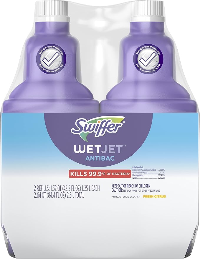 Swiffer WetJet Solution Refill for Floor Mopping and Cleaning, All Purpose Multi Surface Floor Cleaning Solution, Fresh Citrus Scent, 1.25 Liters (2 Pack) | Floor Mopping and Cleaning, Fresh Citrus Scent, 2 Pack