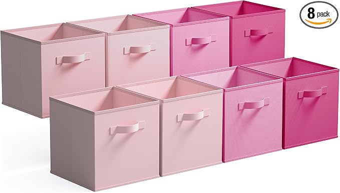 GRANNY SAYS 11 Inch Fabric Cube Storage Bins, Pink Gradient, 8-Pack | Collapsible Storage Cubes with Thickened Base Plate, Sturdy Handles, Decorative Baskets for Shelves, Closet