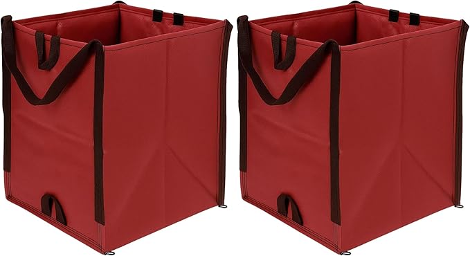 DURASACK Heavy Duty Home and Yard Waste Bag 48-Gallon Woven Polypropylene, Reusable Lawn and Leaf Garden Bag with Reinforced Carry Handles, Pop-Up Self-Standing Garbage Can, Red (Pack of 2)